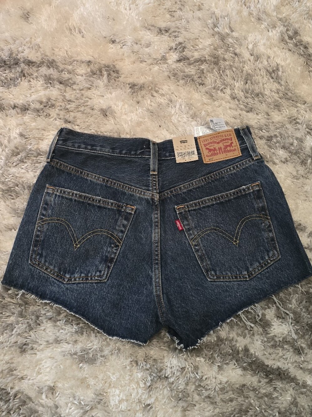 Levi's 501 High-Waist Distressed Denim Shorts - Dark Blue - Picture 4 of 6